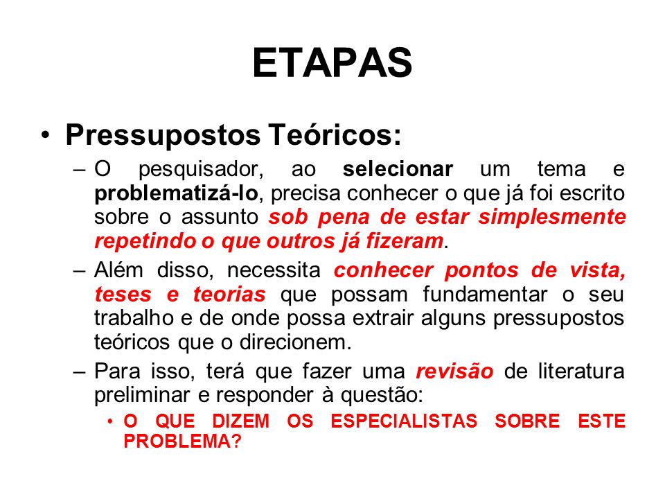 ETAPAS Pressupostos Teóricos: