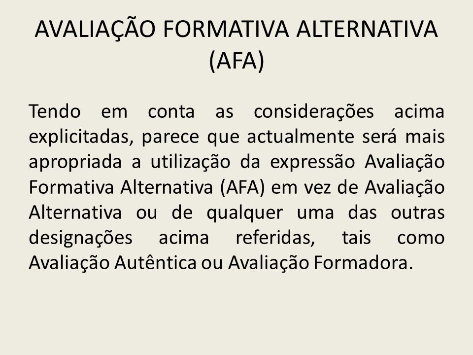 Avaliação Formativa Alternativa (AFA)