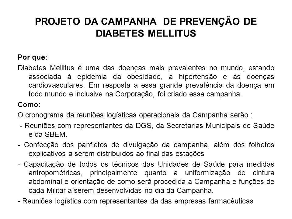 PROJETO DA CAMPANHA DE PREVENÇÃO DE DIABETES MELLITUS