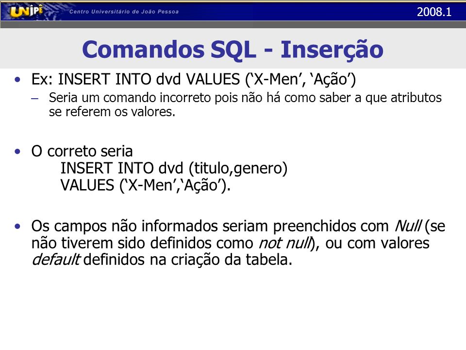 Comandos SQL - Inserção