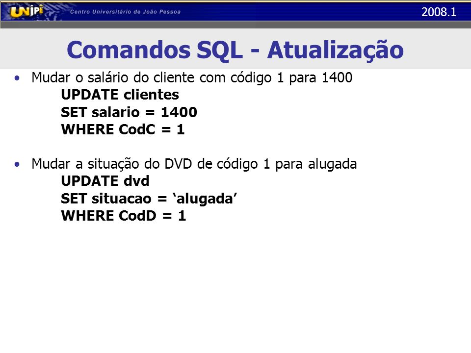 Comandos SQL - Atualização