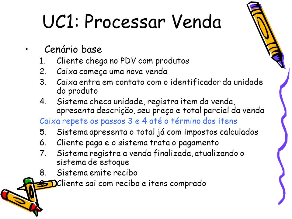 UC1: Processar Venda Cenário base Cliente chega no PDV com produtos