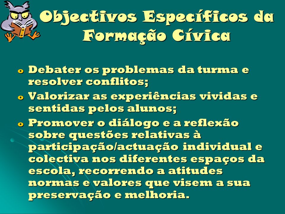 Objectivos Específicos da Formação Cívica