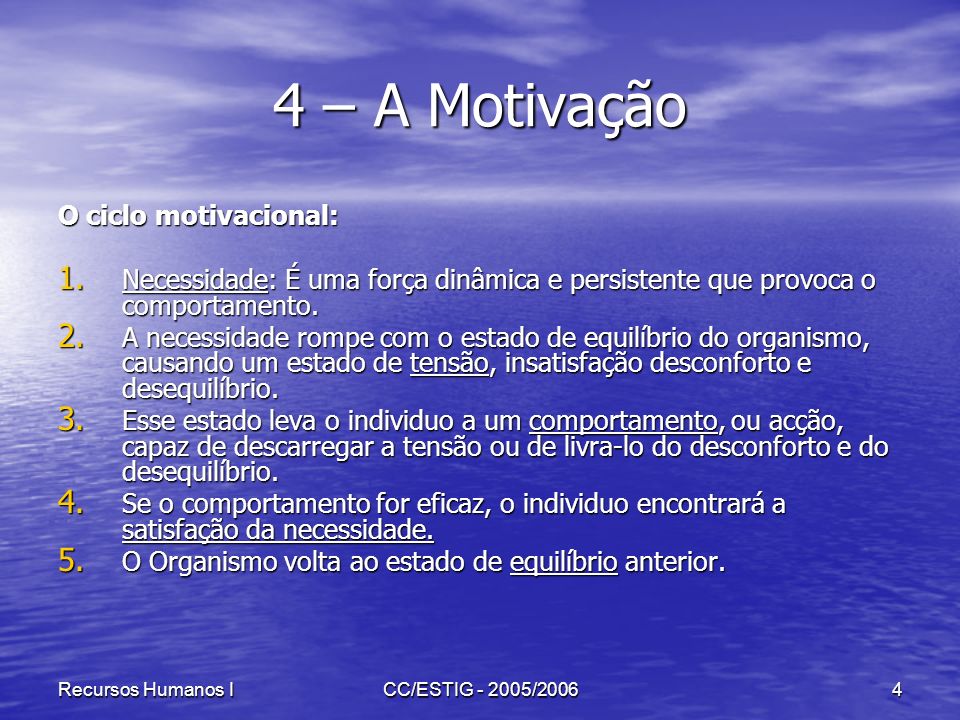 4 – A Motivação O ciclo motivacional: