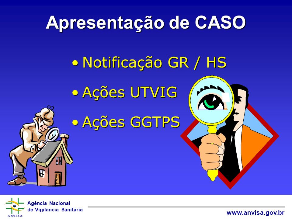 Apresentação de CASO Notificação GR / HS Ações UTVIG Ações GGTPS