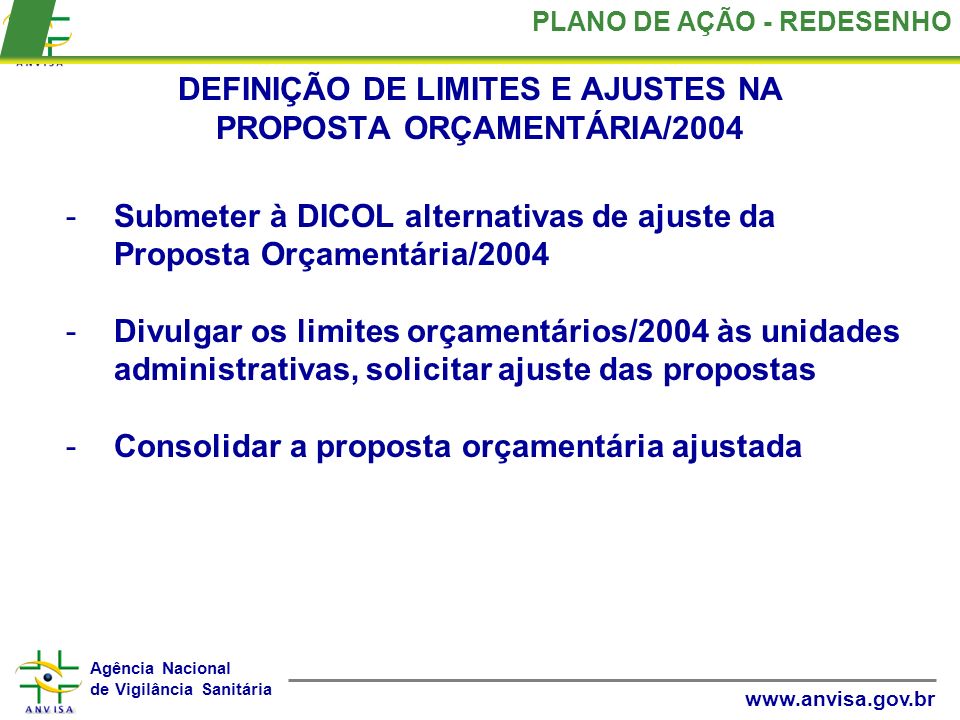 DEFINIÇÃO DE LIMITES E AJUSTES NA PROPOSTA ORÇAMENTÁRIA/2004