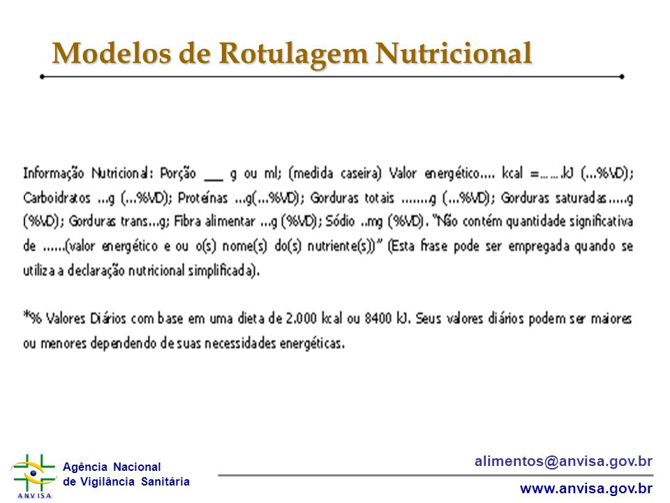 Modelos de Rotulagem Nutricional