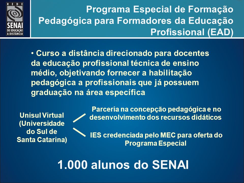 Programa Especial de Formação Pedagógica para Formadores da Educação Profissional (EAD)