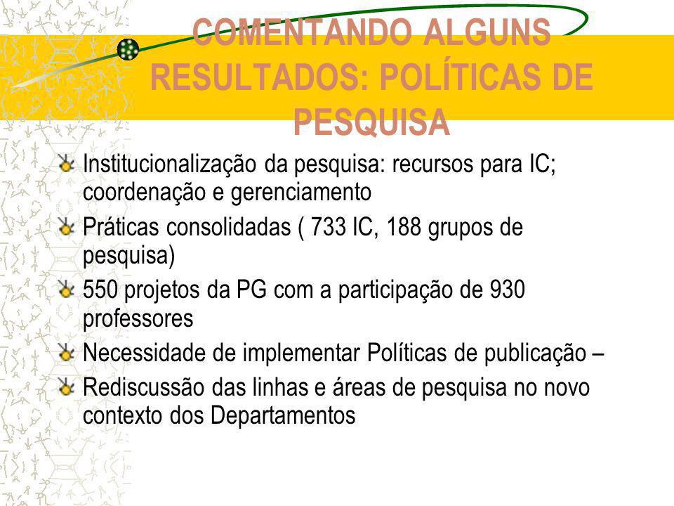 COMENTANDO ALGUNS RESULTADOS: POLÍTICAS DE PESQUISA