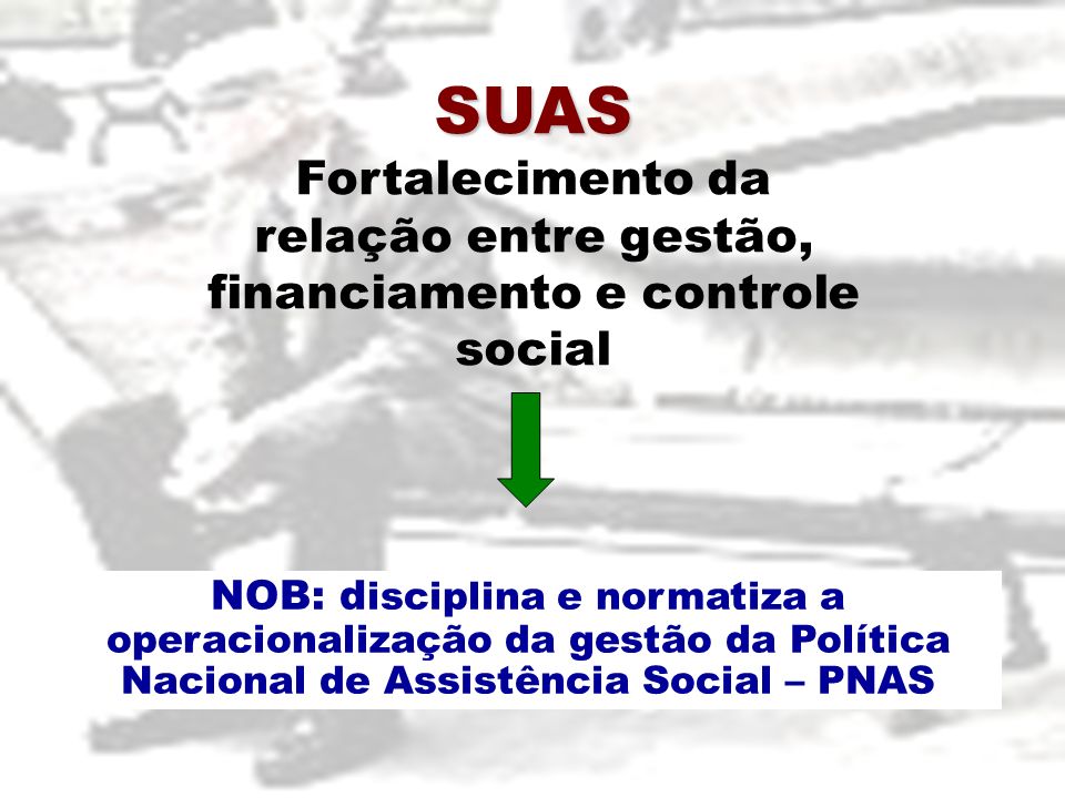 SUAS Fortalecimento da relação entre gestão, financiamento e controle social.