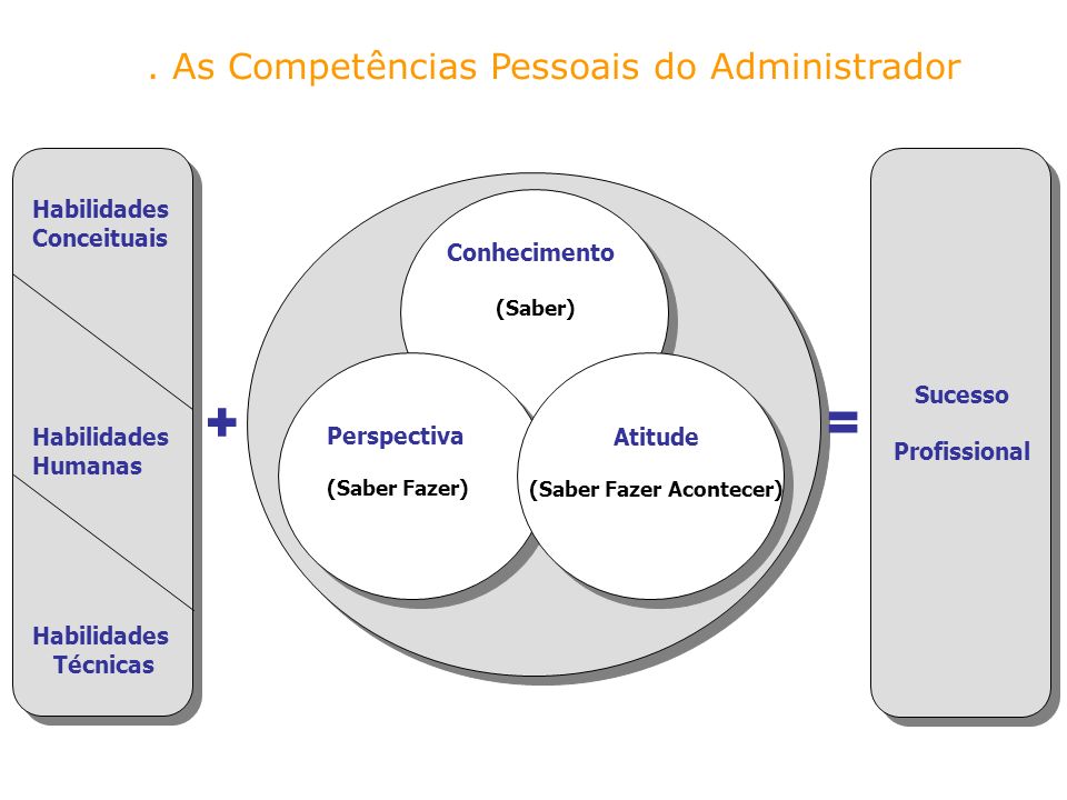 + = . As Competências Pessoais do Administrador Habilidades