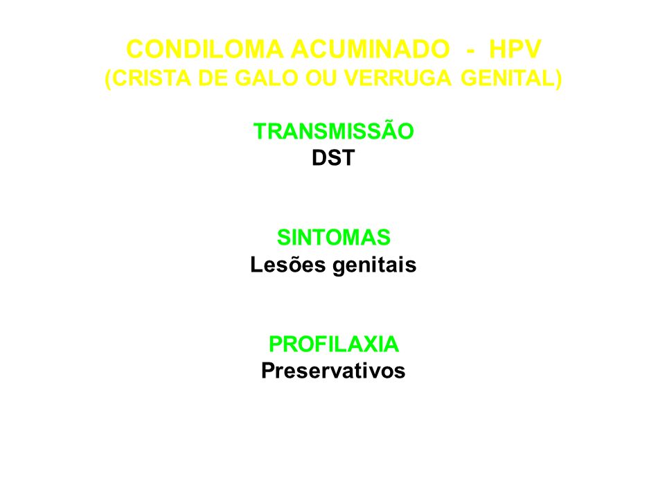 CONDILOMA ACUMINADO - HPV (CRISTA DE GALO OU VERRUGA GENITAL)