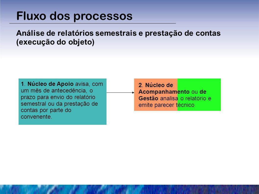 Fluxo dos processos Análise de relatórios semestrais e prestação de contas (execução do objeto)‏