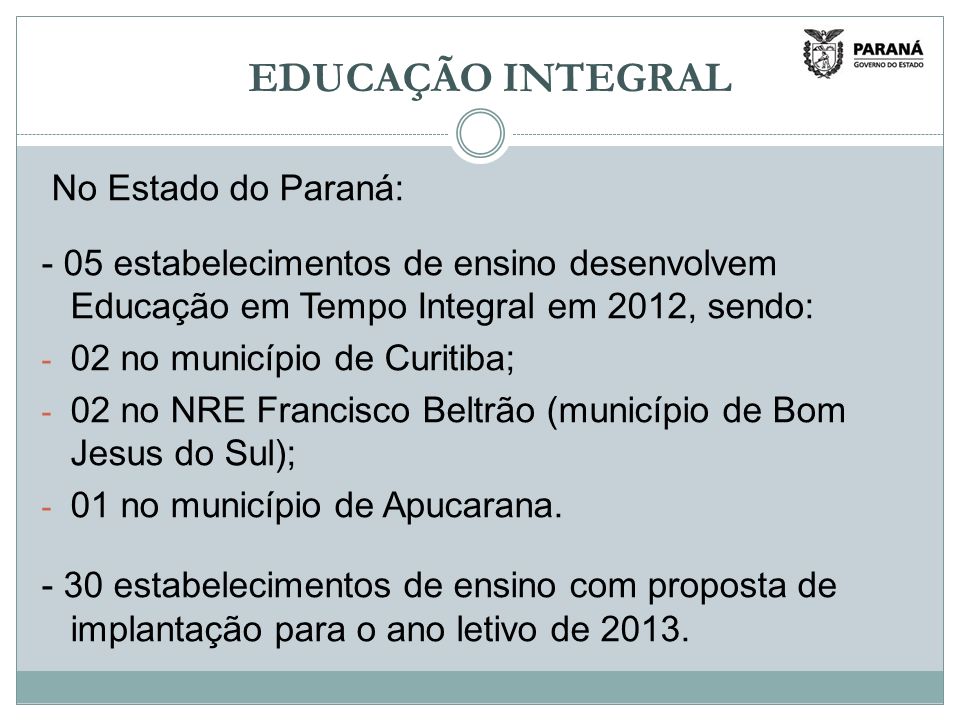 EDUCAÇÃO INTEGRAL No Estado do Paraná: