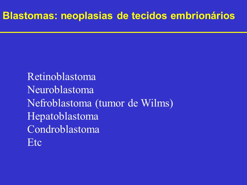 Nefroblastoma (tumor de Wilms) Hepatoblastoma Condroblastoma Etc