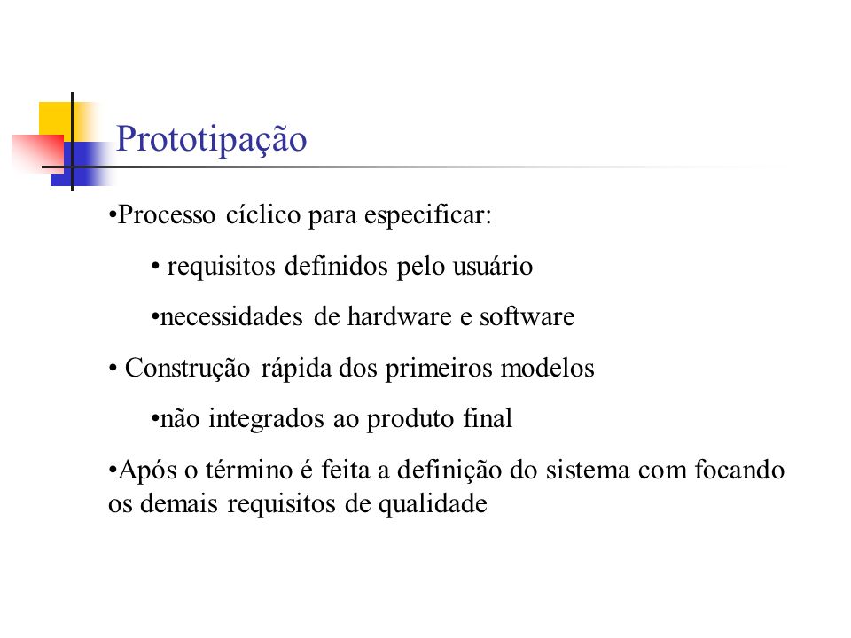 Prototipação Processo cíclico para especificar: