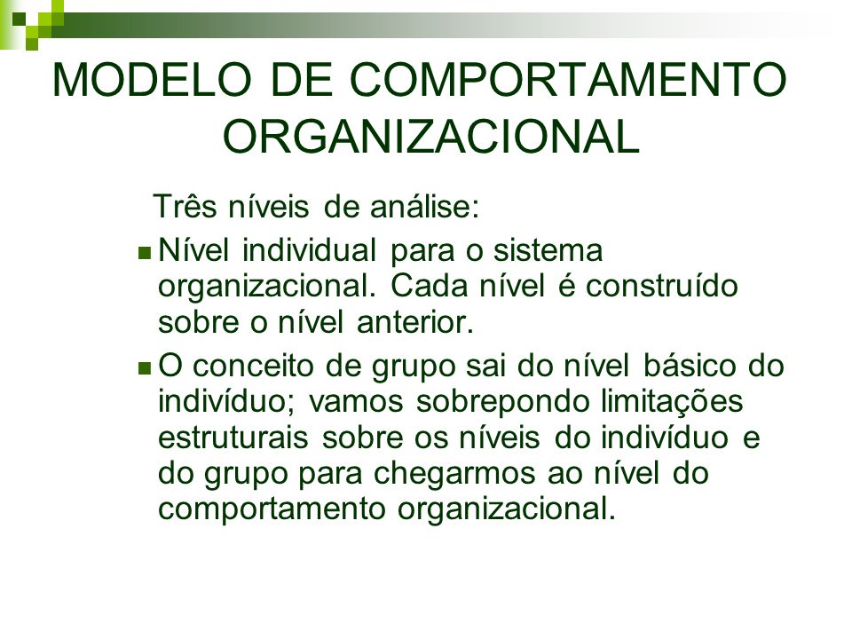 MODELO DE COMPORTAMENTO ORGANIZACIONAL