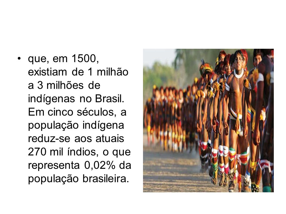 que, em 1500, existiam de 1 milhão a 3 milhões de indígenas no Brasil