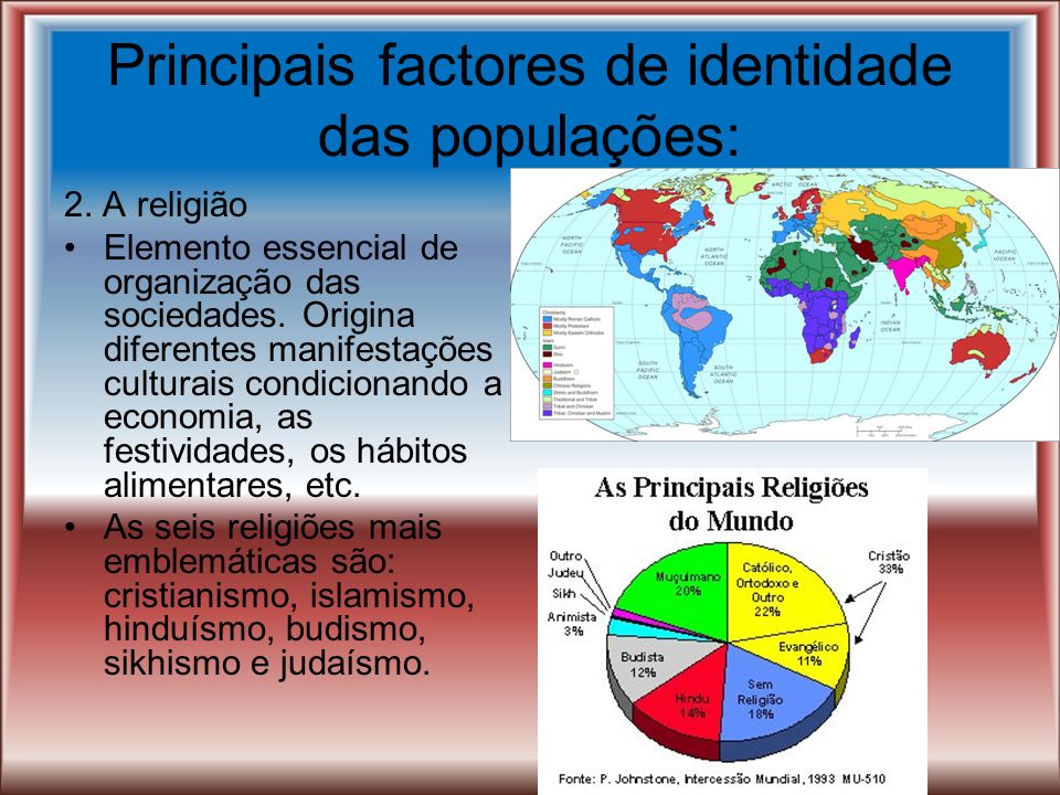 Principais factores de identidade das populações:
