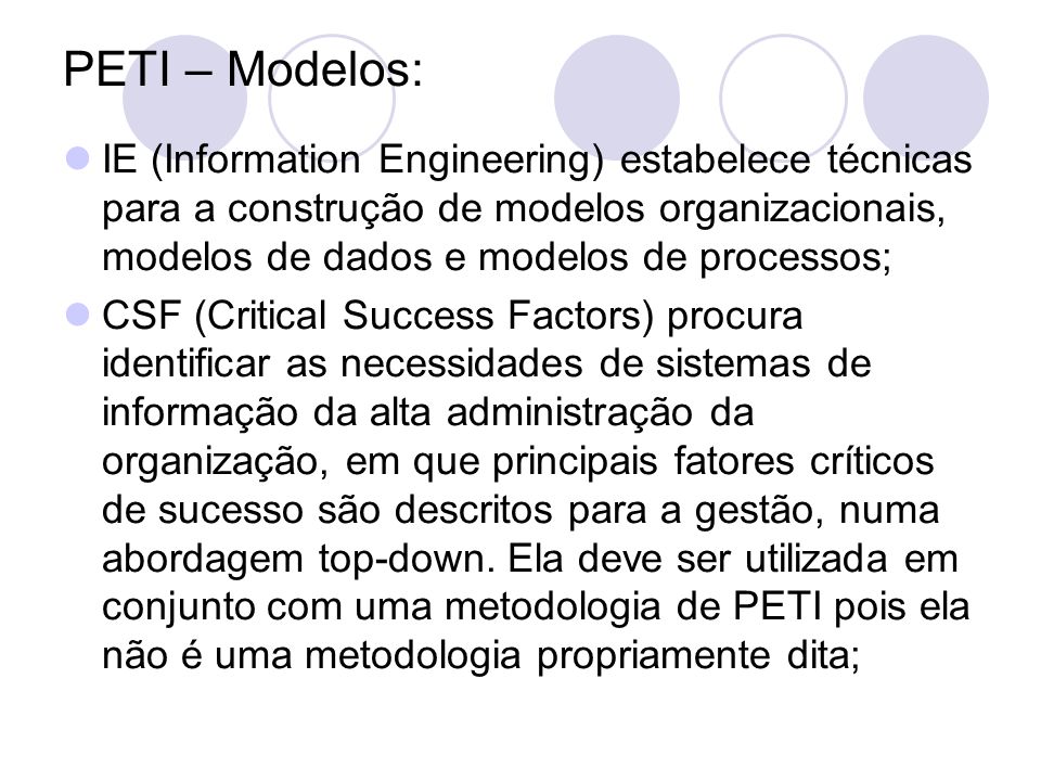 PETI – Modelos: