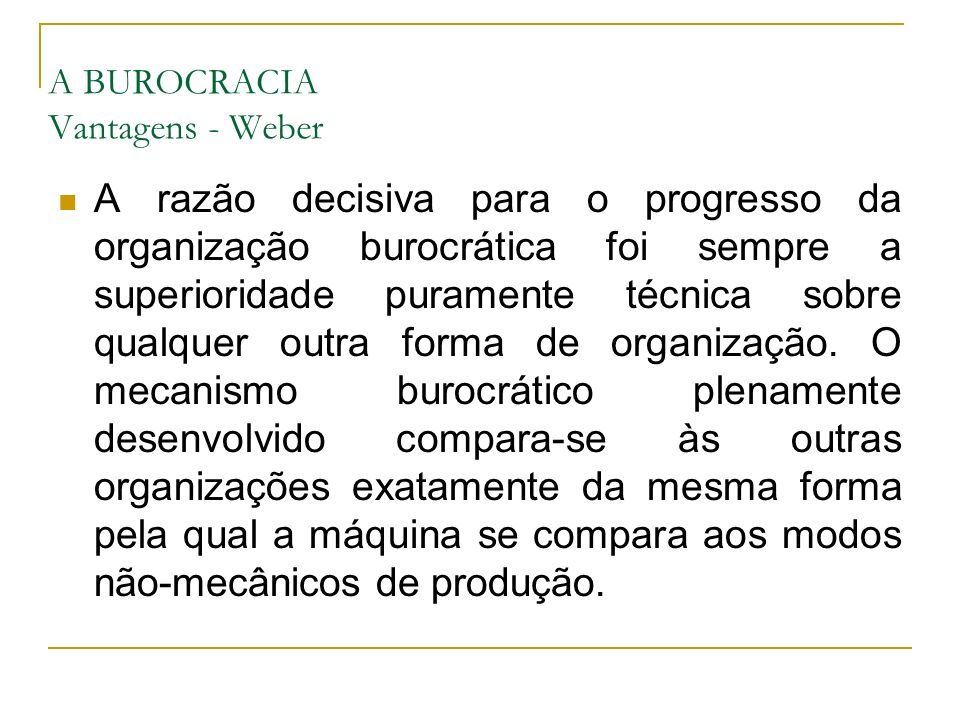 A BUROCRACIA Vantagens - Weber
