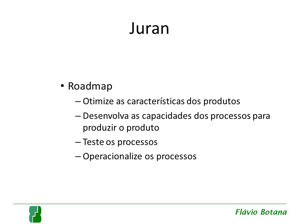 Juran Roadmap Otimize as características dos produtos