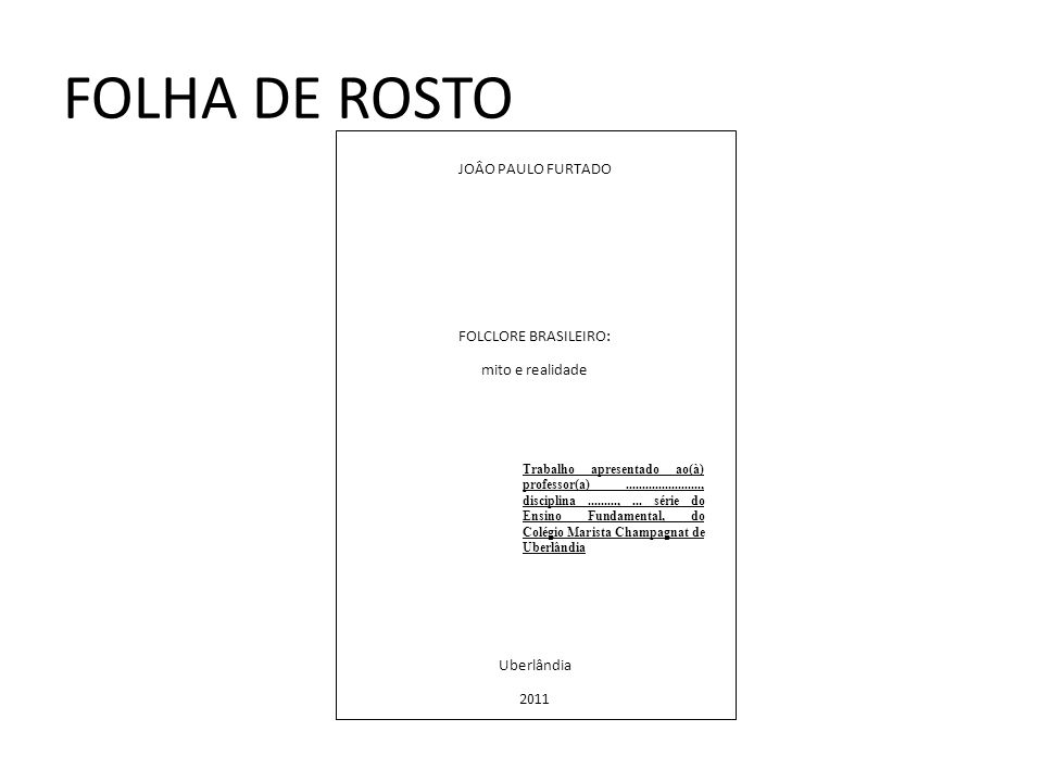 FOLHA DE ROSTO JOÂO PAULO FURTADO FOLCLORE BRASILEIRO: