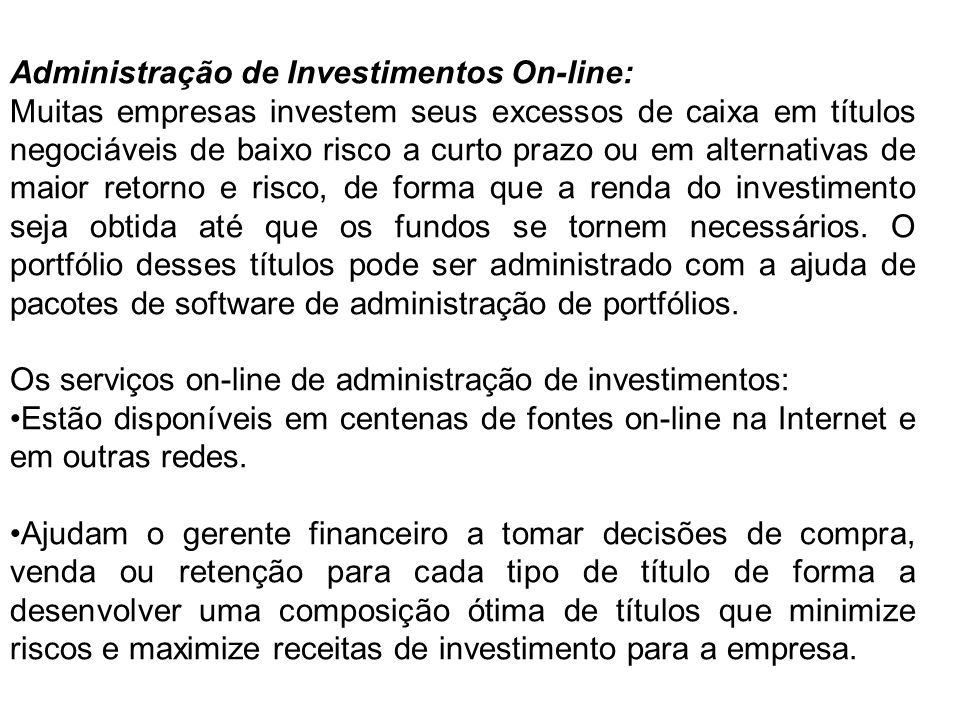 Administração de Investimentos On-line: