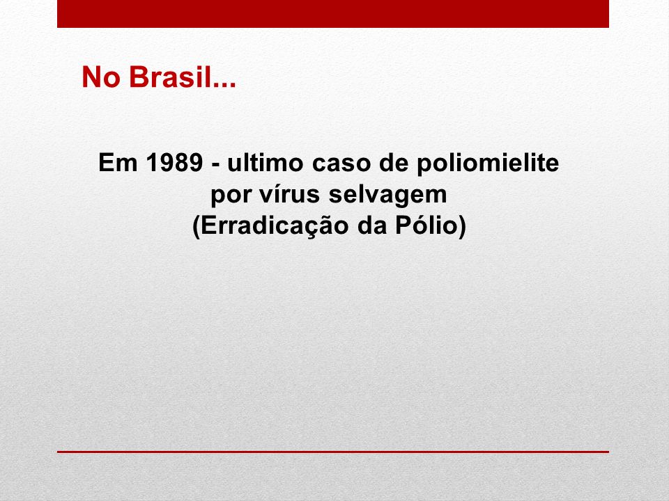 No Brasil... Em ultimo caso de poliomielite por vírus selvagem