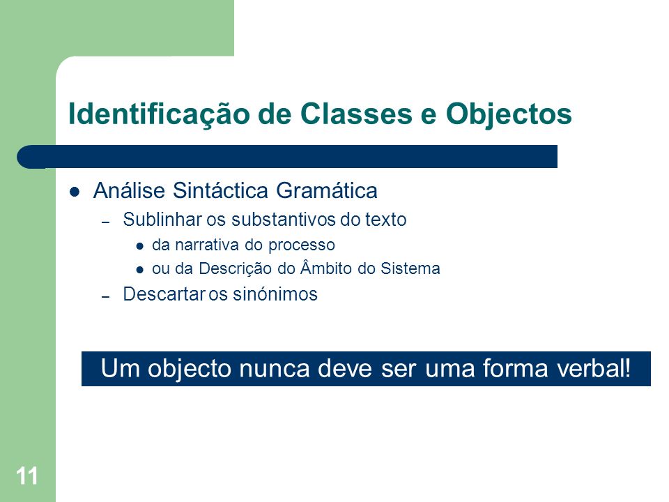 Identificação de Classes e Objectos