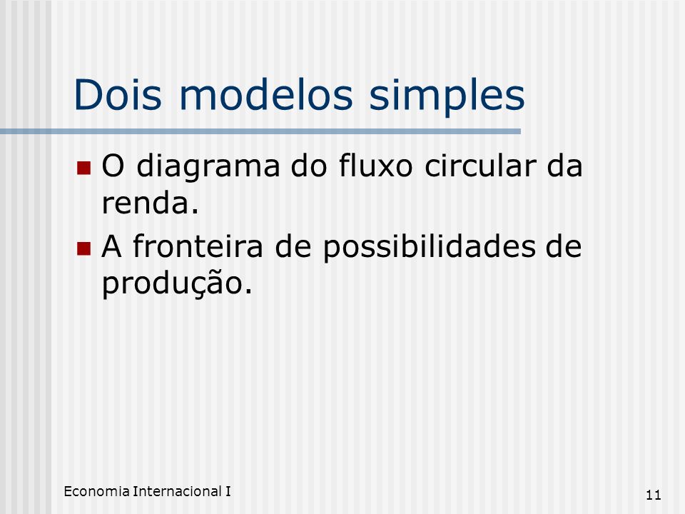 Dois modelos simples O diagrama do fluxo circular da renda.