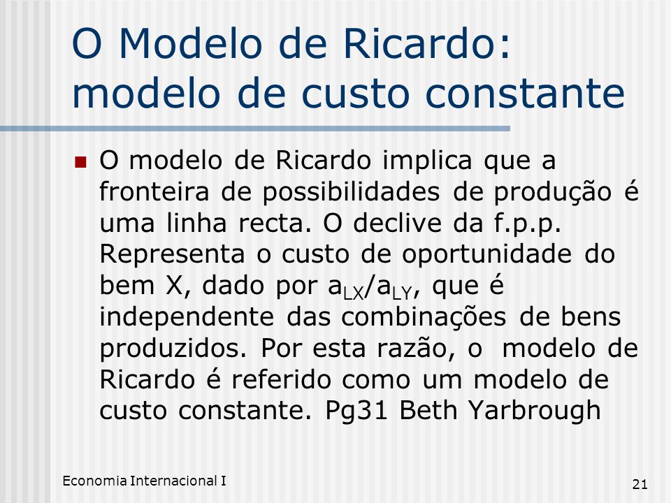 O Modelo de Ricardo: modelo de custo constante