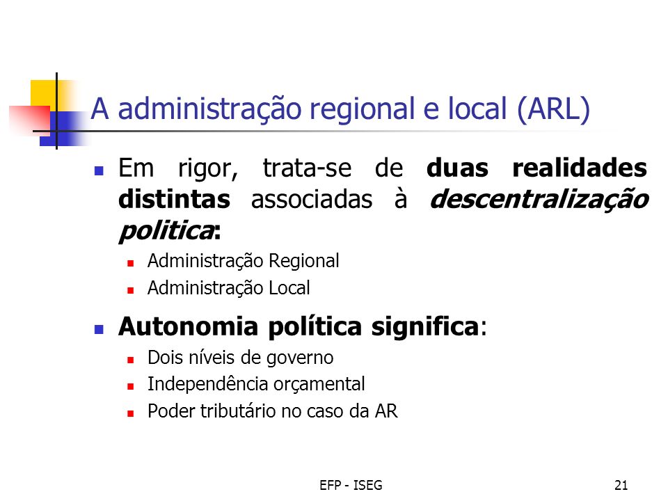 A administração regional e local (ARL)