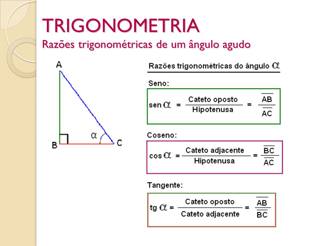TRIGONOMETRIA Razões trigonométricas de um ângulo agudo
