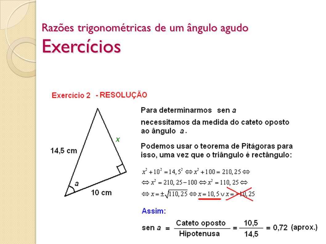Razões trigonométricas de um ângulo agudo Exercícios