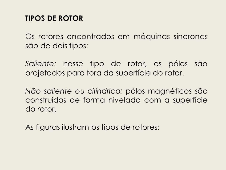TIPOS DE ROTOR Os rotores encontrados em máquinas síncronas são de dois tipos: