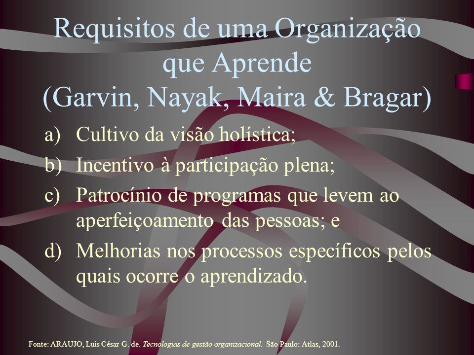 Requisitos de uma Organização que Aprende (Garvin, Nayak, Maira & Bragar)