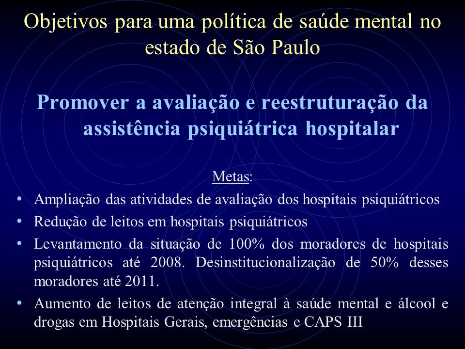 Objetivos para uma política de saúde mental no estado de São Paulo