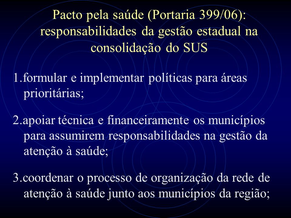 Pacto pela saúde (Portaria 399/06): responsabilidades da gestão estadual na consolidação do SUS