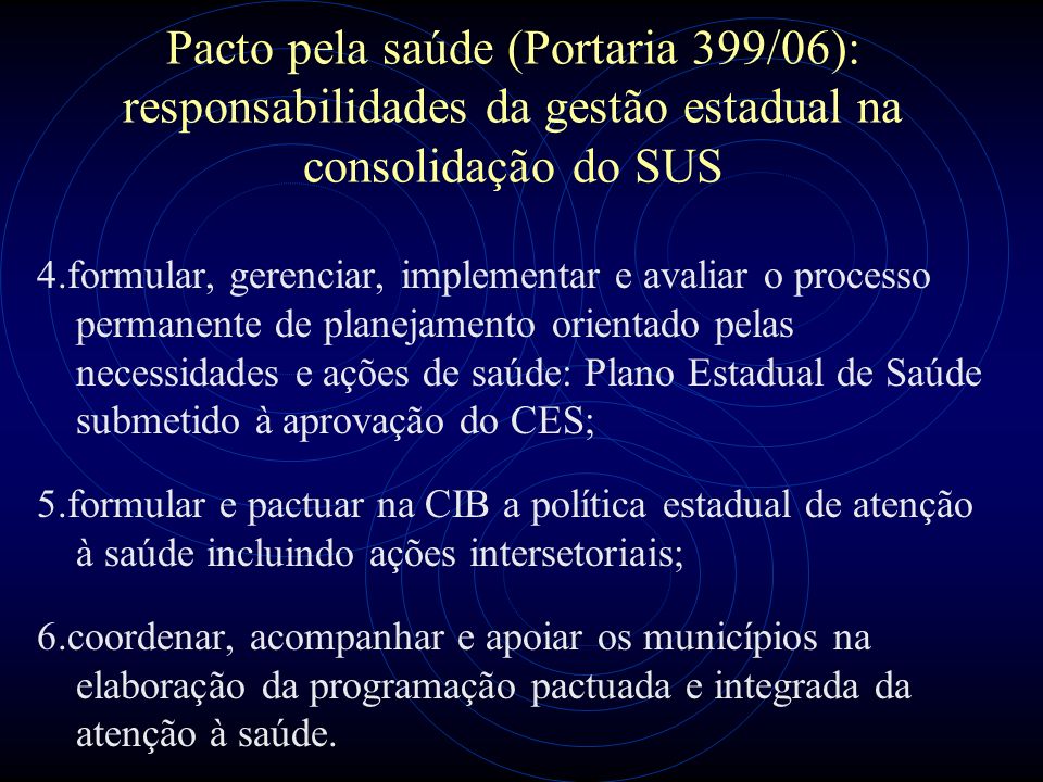 Pacto pela saúde (Portaria 399/06): responsabilidades da gestão estadual na consolidação do SUS