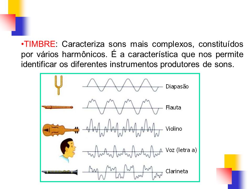 TIMBRE: Caracteriza sons mais complexos, constituídos por vários harmônicos.