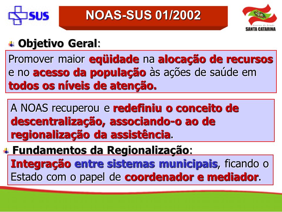 NOAS-SUS 01/2002 Objetivo Geral: