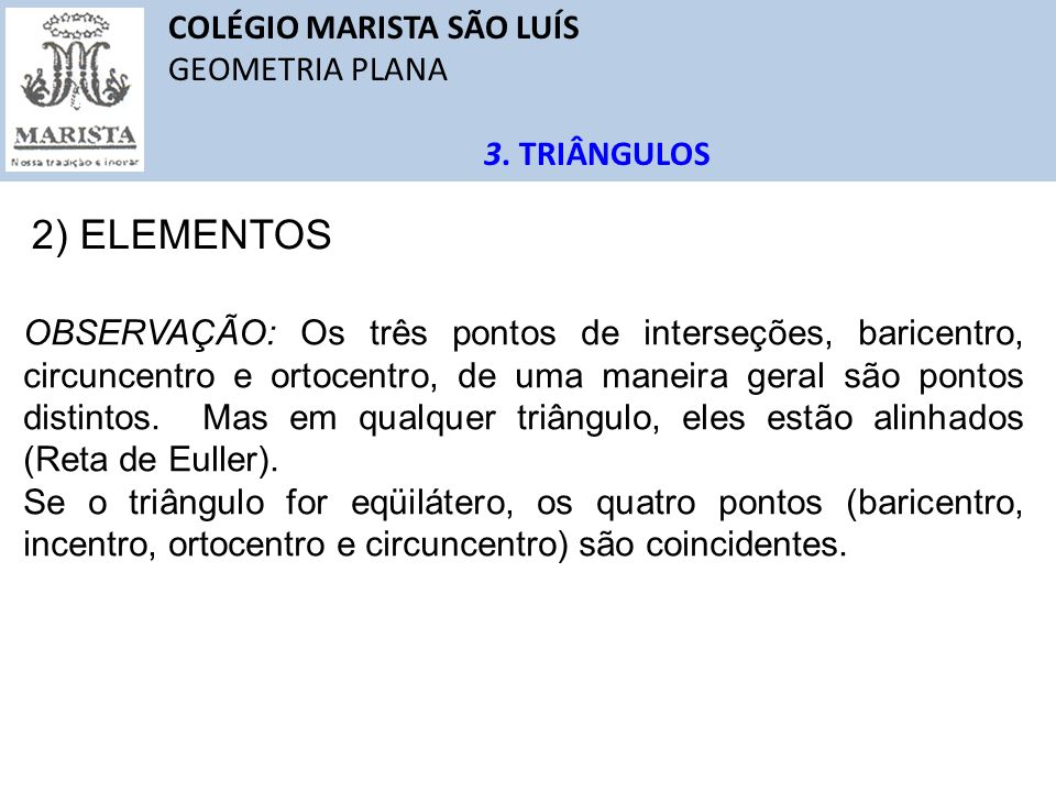 2) ELEMENTOS COLÉGIO MARISTA SÃO LUÍS GEOMETRIA PLANA 3. TRIÂNGULOS