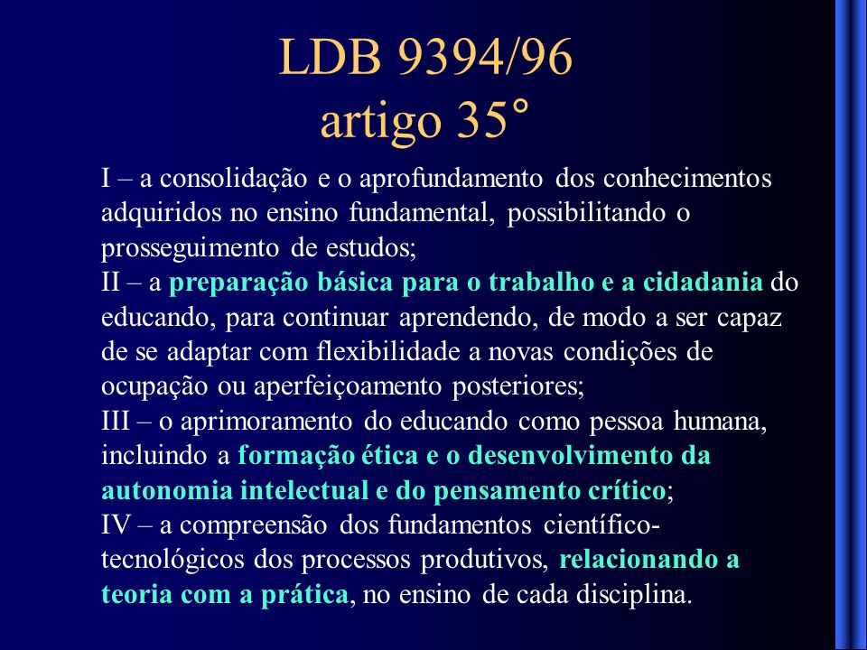 LDB 9394/96 artigo 35°