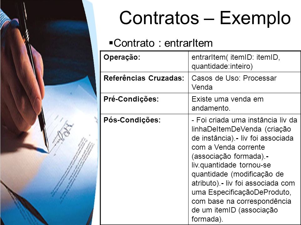Contratos – Exemplo Contrato : entrarItem Operação:
