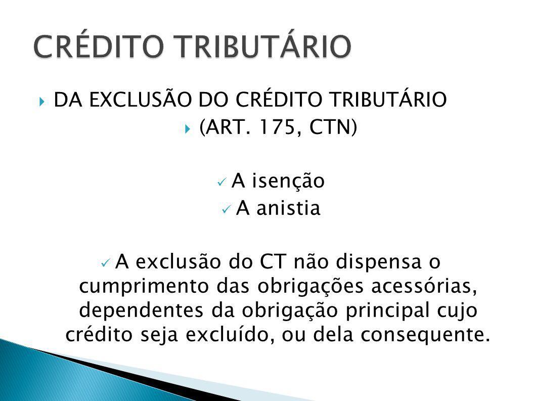 CRÉDITO TRIBUTÁRIO DA EXCLUSÃO DO CRÉDITO TRIBUTÁRIO (ART. 175, CTN)
