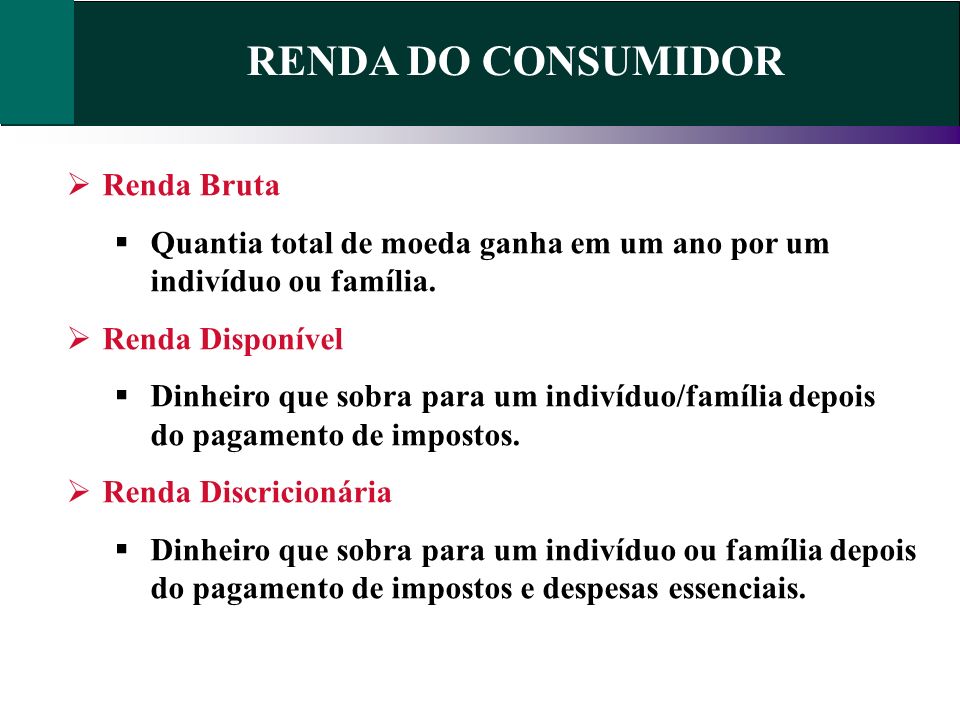 RENDA DO CONSUMIDOR Renda Bruta