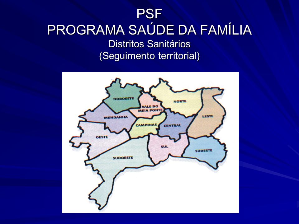 PSF PROGRAMA SAÚDE DA FAMÍLIA Distritos Sanitários (Seguimento territorial)