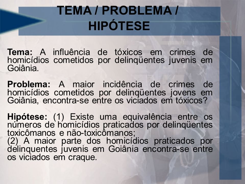 TEMA / PROBLEMA / HIPÓTESE