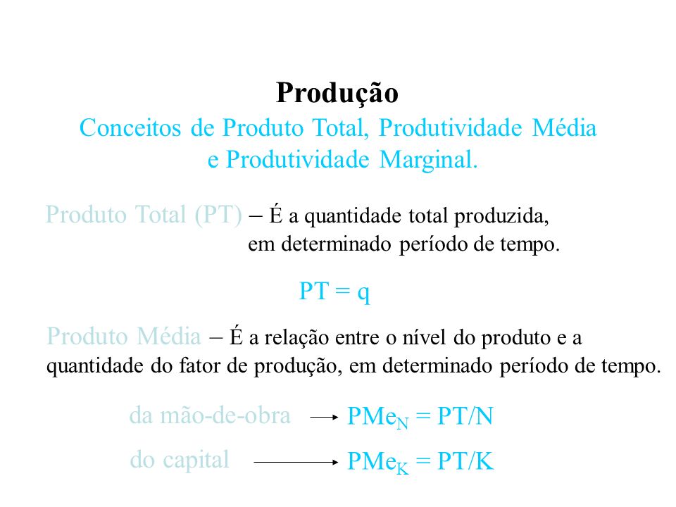 Produção Conceitos de Produto Total, Produtividade Média